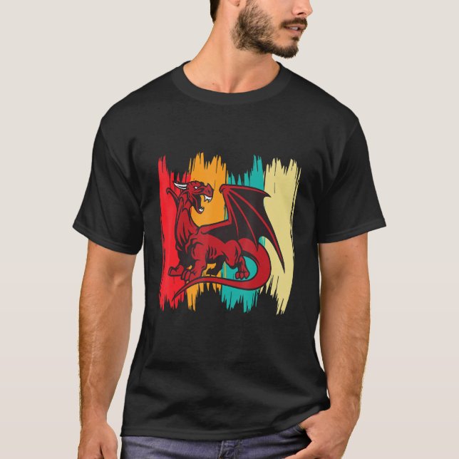 Red Dragon Retro Mythology Middle Ages Knights T-Shirt (Front)
