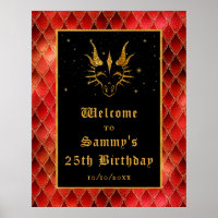 Red Dragon Scales Gold Birthday Party Welcome