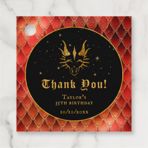 Red Dragon Scales Gold Birthday Thank You Favour Tags