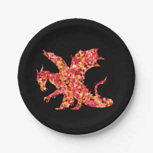 Red Dragon Splattered Paint Paper Plate
