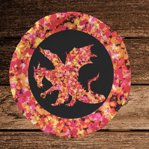 Red Dragon Splattered Paint Paper Plate
