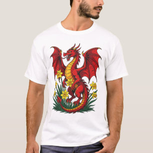 Red Dragon Stood Amongst Daffodils T-Shirt