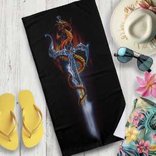 Red Dragon sword Fantasy Beach Towel