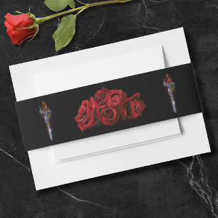 Red Dragon Sword Roses Belly Band Wedding Invitation Belly Band