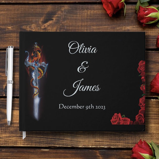Red Dragon Sword Roses Fantasy Guest Book (Creator Uploaded)