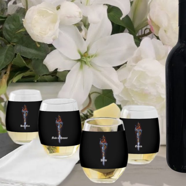 Red Dragon Sword Roses Stemless Wine Glass (Creator Uploaded)