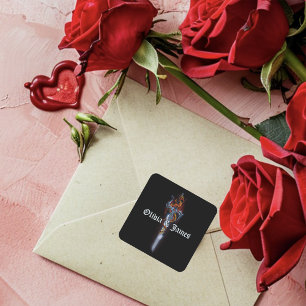 Red Dragon Sword Square Sticker