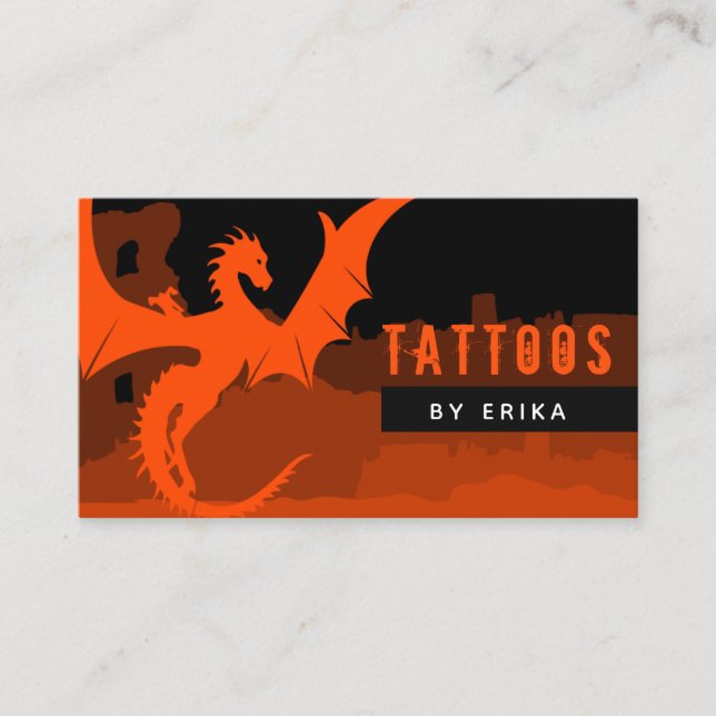 Red Dragon Tattoo Artist Social Media Modern Black Business Card (Front)