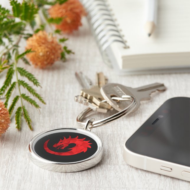 Red Dragon Totem Keychain - Circular Mythic Beast  (Side)