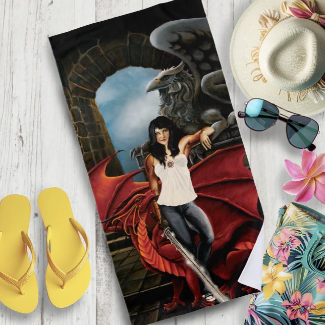 Red Dragon Urban Fantasy Beach Towel (Creator Uploaded)