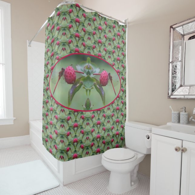 Red Dragonfly Abstract Pattern Shower Curtain (In Situ)