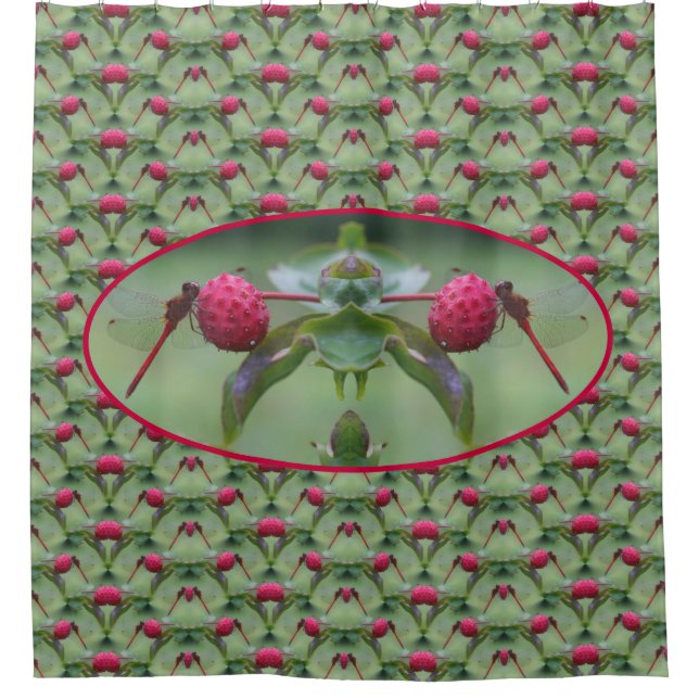 Red Dragonfly Abstract Pattern Shower Curtain (Front)