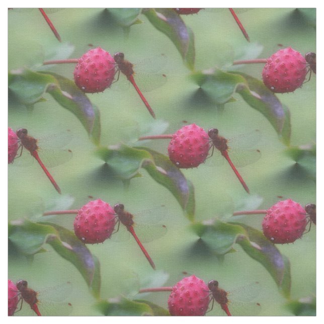 Red Dragonfly Insect Nature Pattern Fabric (Swatch)