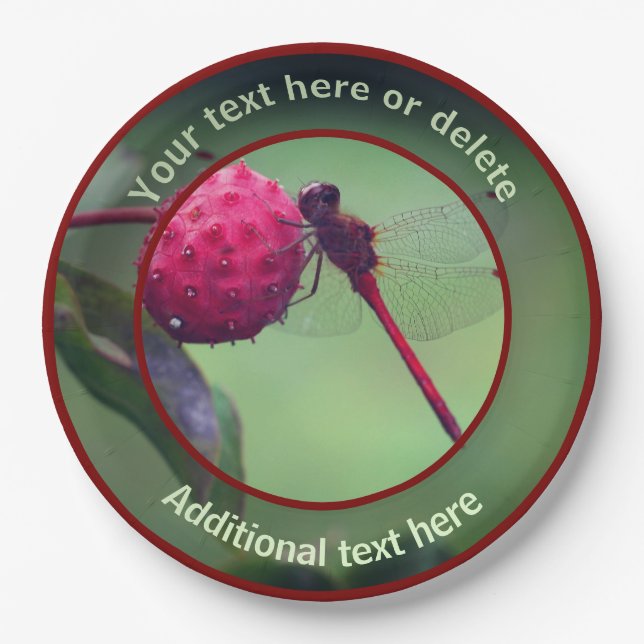 Red Dragonfly Nature Personalised Party Paper Plate (Front)