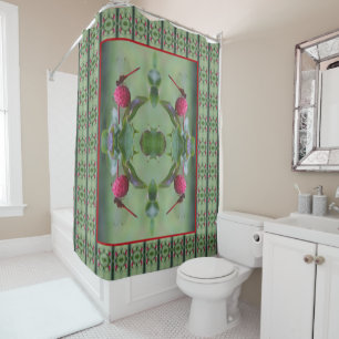 Red Dragonfly On Dogwood Fruit Abstract Shower Curtain