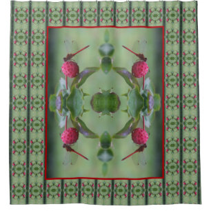 Red Dragonfly On Dogwood Fruit Abstract Shower Curtain