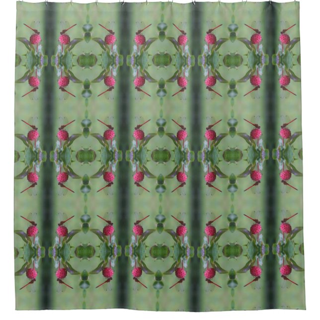 Red Dragonfly On Dogwood Fruit Abstract Shower Curtain (Front)