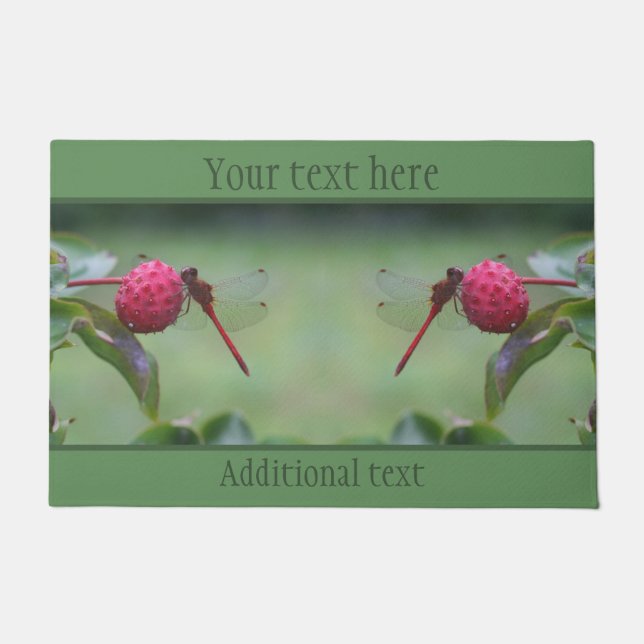 Red Dragonfly On Dogwood Fruit Personalised  Doormat (Front)