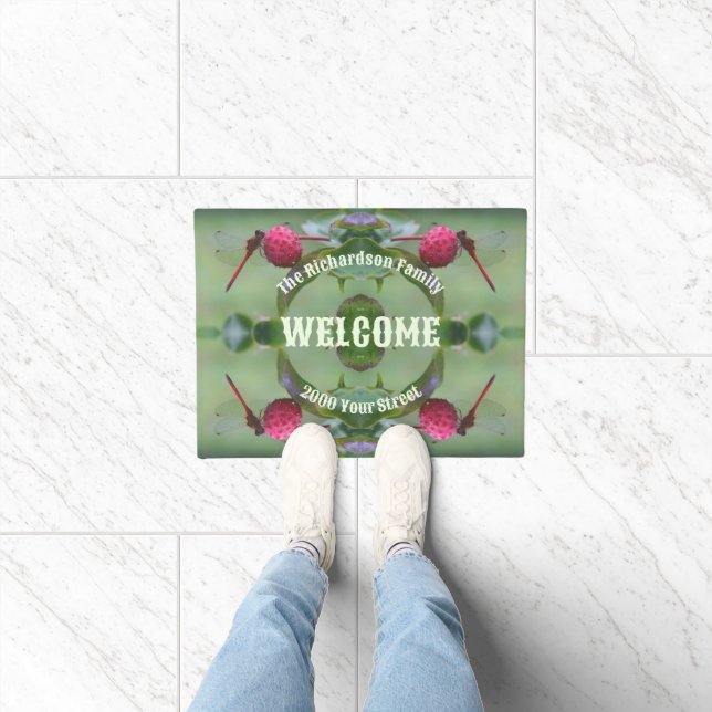 Red Dragonfly On Dogwood Fruit Personalised Doormat (Indoor)