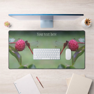 Red Dragonfly On Dogwood Fruit Personalized  Desk Mat