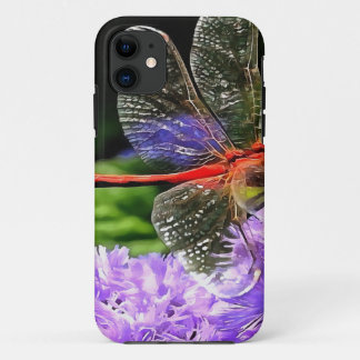 Red Dragonfly on Violet Purple Flowers Case-Mate iPhone Case