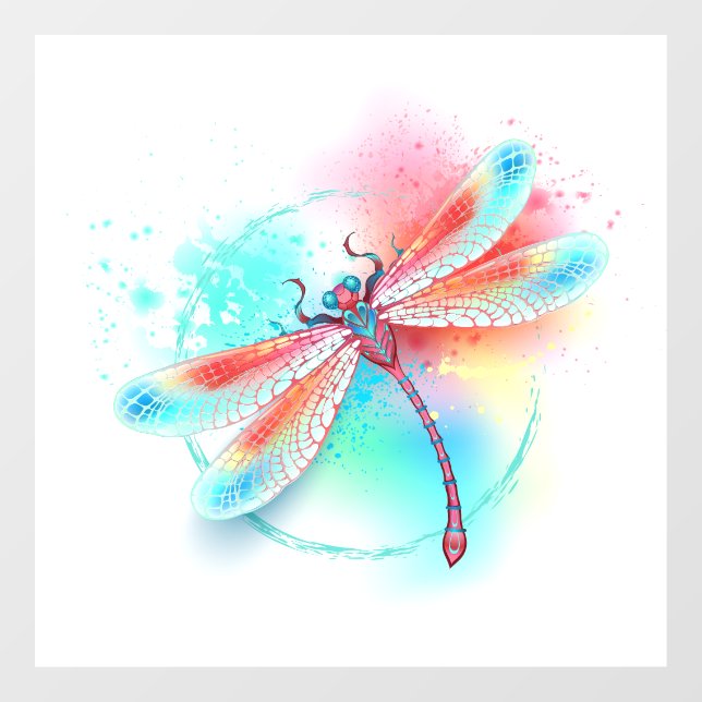 Red dragonfly on watercolor background (Sheet)