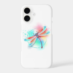 Red dragonfly on watercolor background