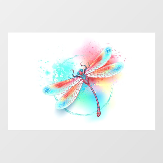 Red dragonfly on watercolor background (Sheet)