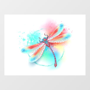 Red dragonfly on watercolor background