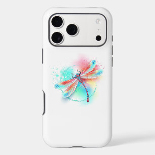 Red dragonfly on watercolor background