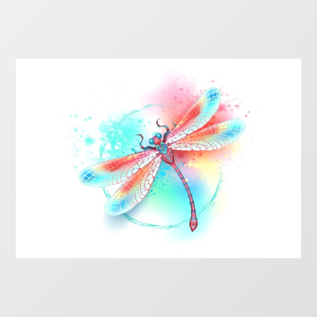 Red dragonfly on watercolor background (Sheet)