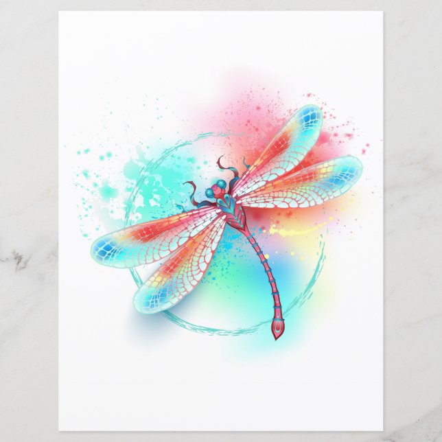 Red dragonfly on watercolor background (Front)