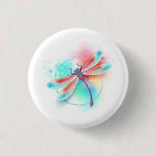 Red dragonfly on watercolor background 3 cm round badge
