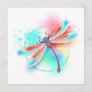 Red dragonfly on watercolor background advice card