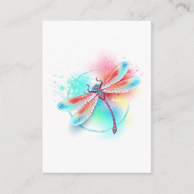 Red dragonfly on watercolor background advice card (Front)