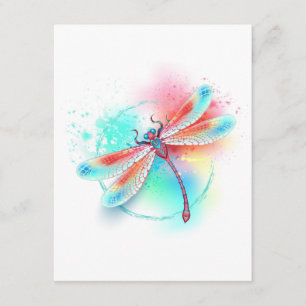 Red dragonfly on watercolor background advice card