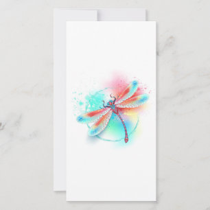 Red dragonfly on watercolor background announcement