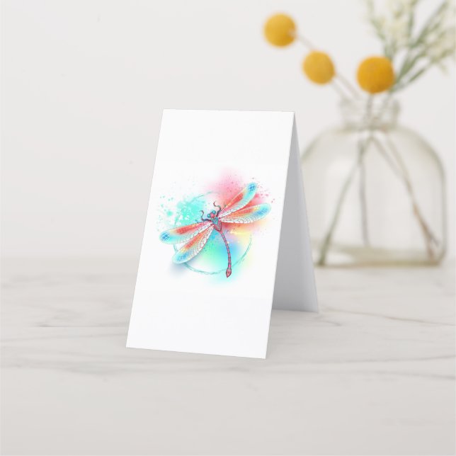 Red dragonfly on watercolor background appointment card (Back)