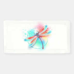 Red dragonfly on watercolor background banner