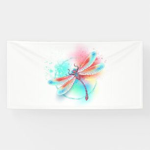Red dragonfly on watercolor background banner