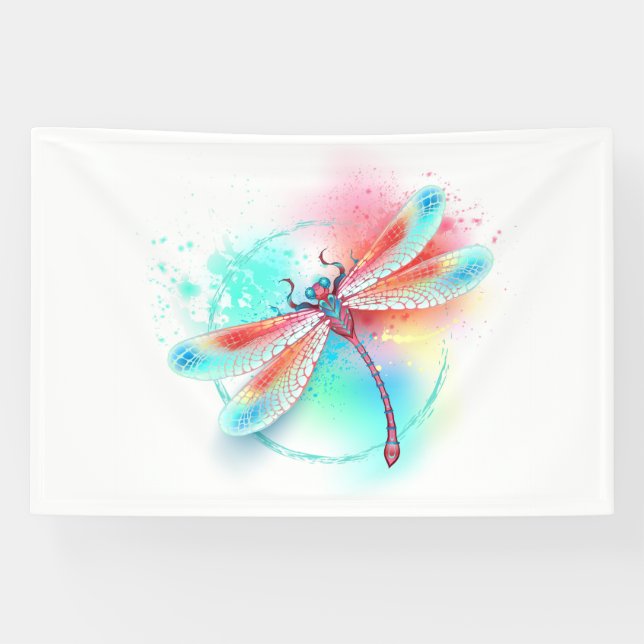 Red dragonfly on watercolor background banner (Horizontal)