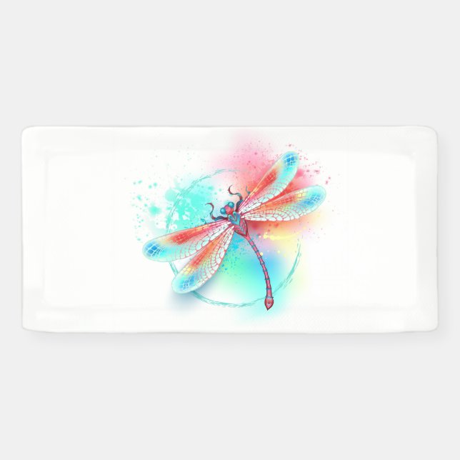 Red dragonfly on watercolor background banner (Horizontal)
