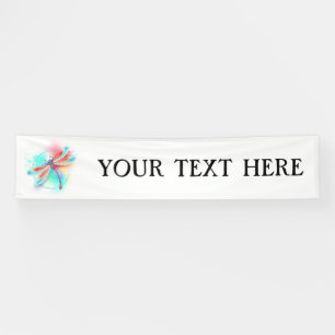 Red dragonfly on watercolor background banner