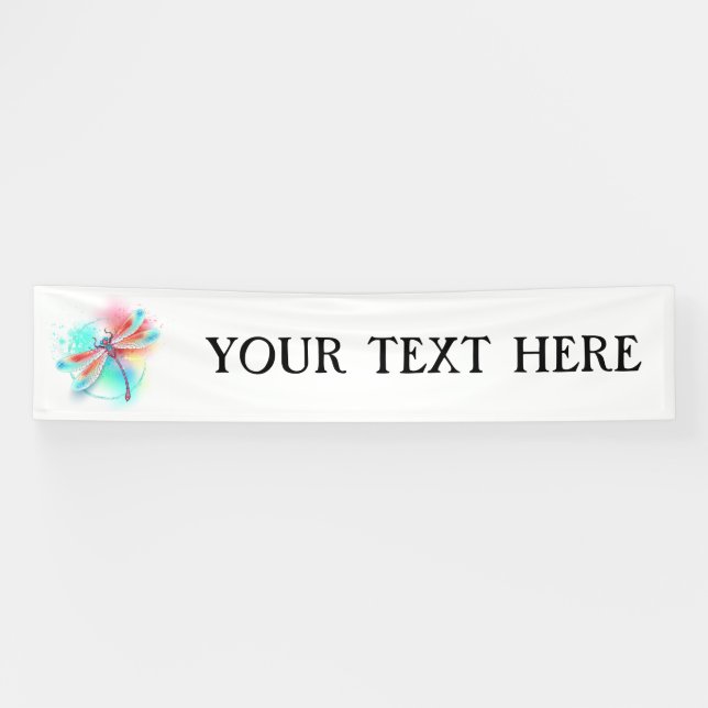 Red dragonfly on watercolor background banner (Horizontal)