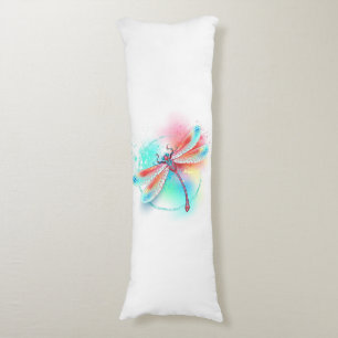 Red dragonfly on watercolor background body cushion
