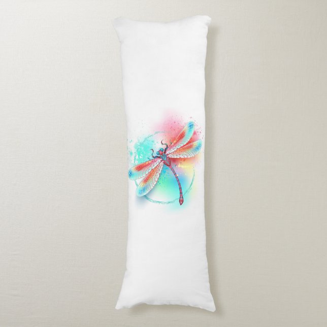 Red dragonfly on watercolor background body cushion (Front Vertical)