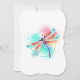 Red dragonfly on watercolor background card