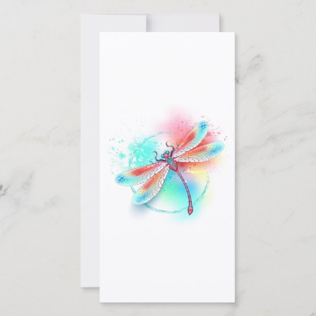 Red dragonfly on watercolor background card (Front)