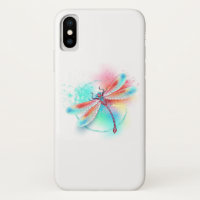 Red dragonfly on watercolor background