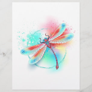 Red dragonfly on watercolor background custom letterhead